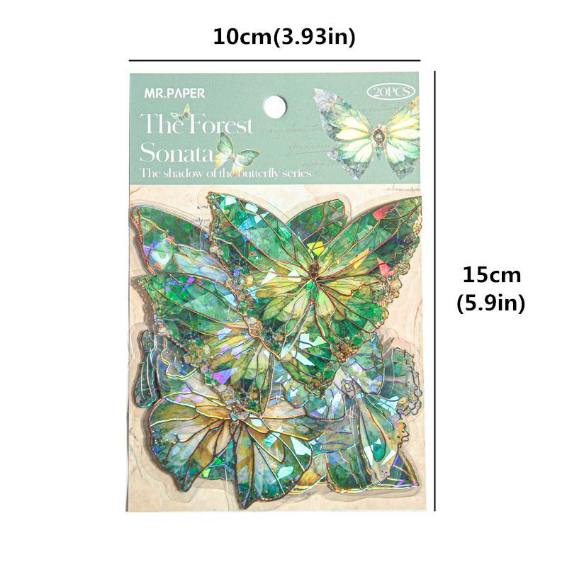 Butterfly Design Decorative Sticker, 20pcs Pack Self-adhesive Decor Stickers, DIY Scrapbooking Supplies, School Supplies