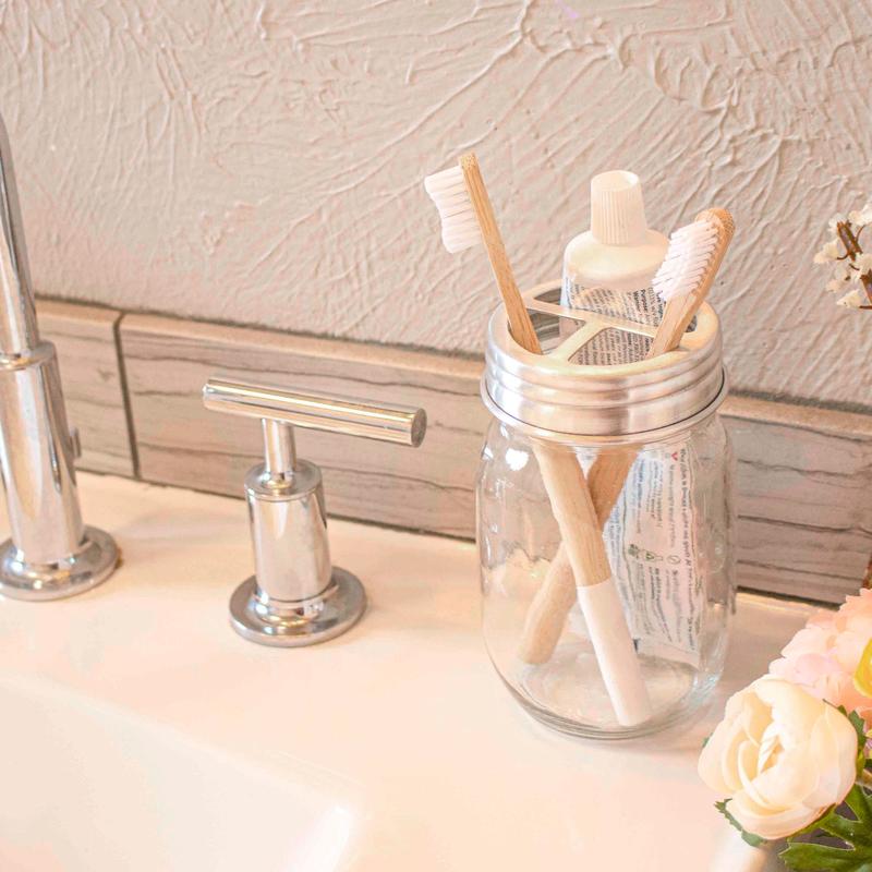 Aluminum Toothbrush   Toothpaste Holder Lid for Mason Jars