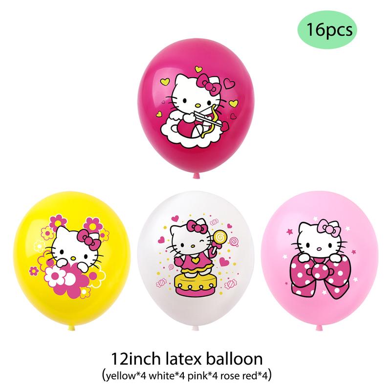 Hello kitty theme birthday party supplies KT cat flag banner balloon cake insertion decoration set