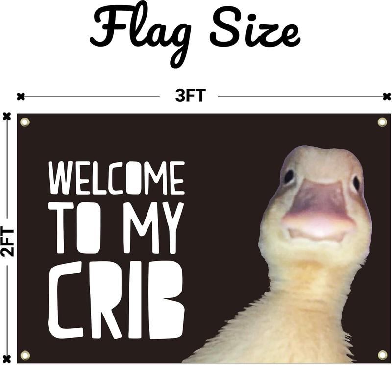 3 x 5 FT Welcome to My Crib Flag - Funny Welcome Home Tapestry with Duck Face Sign Backdrop for Teenagers, College Dorm Rooms, Bedroom Wall Hanging Banner, Indoor and Outdoor Decorations Decorative