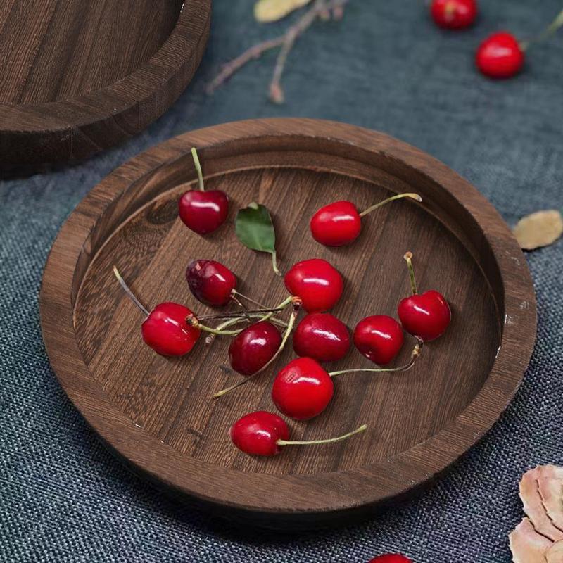 Wooden Candle Holder Tray, 1 Count Round Serving Tray, Multifunctional Storage Tray for Home Kitchen Living Room Dining Room