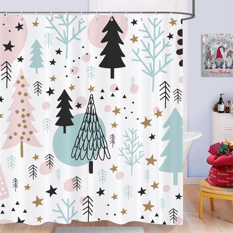 PAUSEBOLL Christmas Shower Curtain, Christmas Tree Shower Curtains for Bathroom Decor, Winter Holiday Shower Curtain, Xmas Pine Fabric Cloth Bath Curtain 72x72 Inch