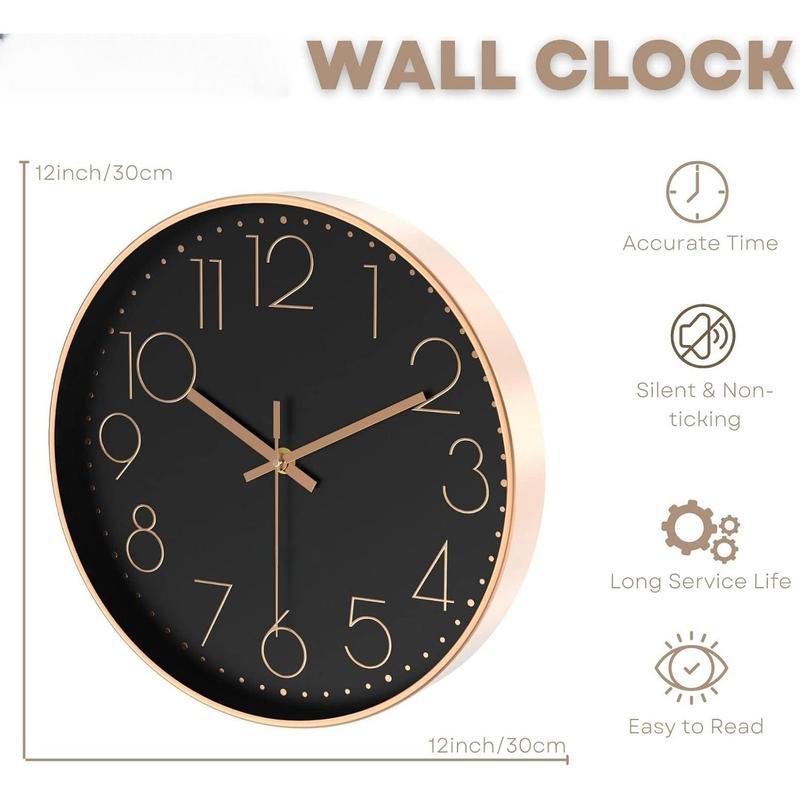 Silent Wall Clock 12 Inch Non-Ticking Wall Clocks for Living Room Decor Modern Wall Clock for Home(Golden Frame Black Dial),Housewarming Gift cubo clock