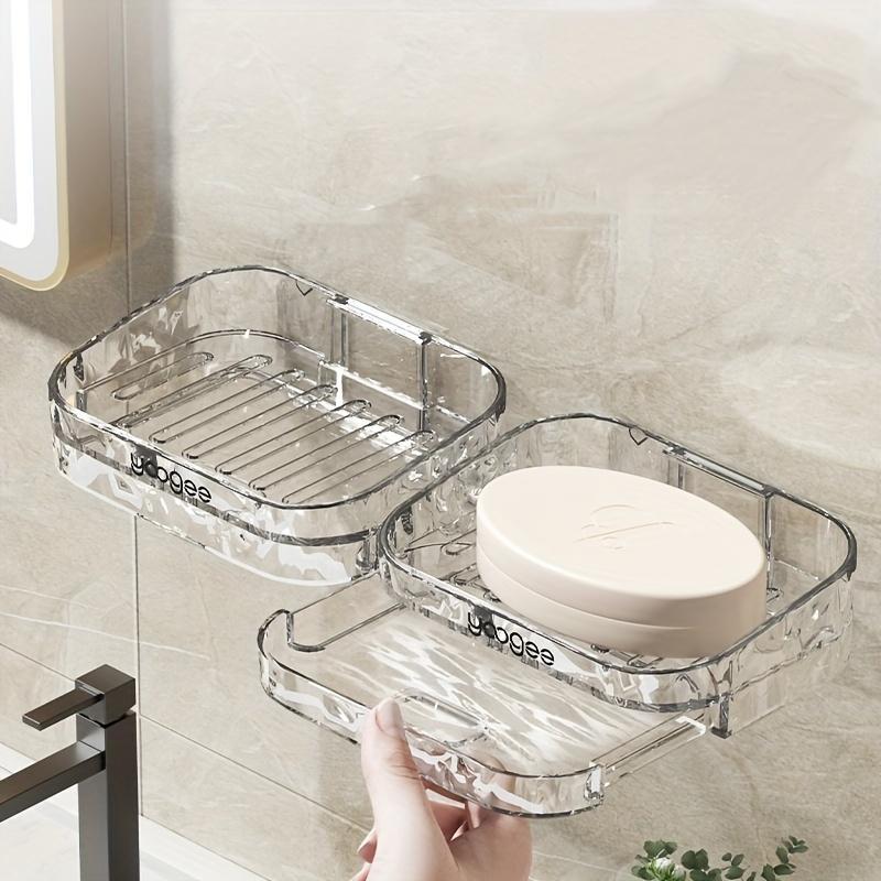 Clear Wall Mounted Soap Dish with Drain Cover, 1 Count Soap Bar Holder, Soap Bar Storage Container for Bathroom & Shower