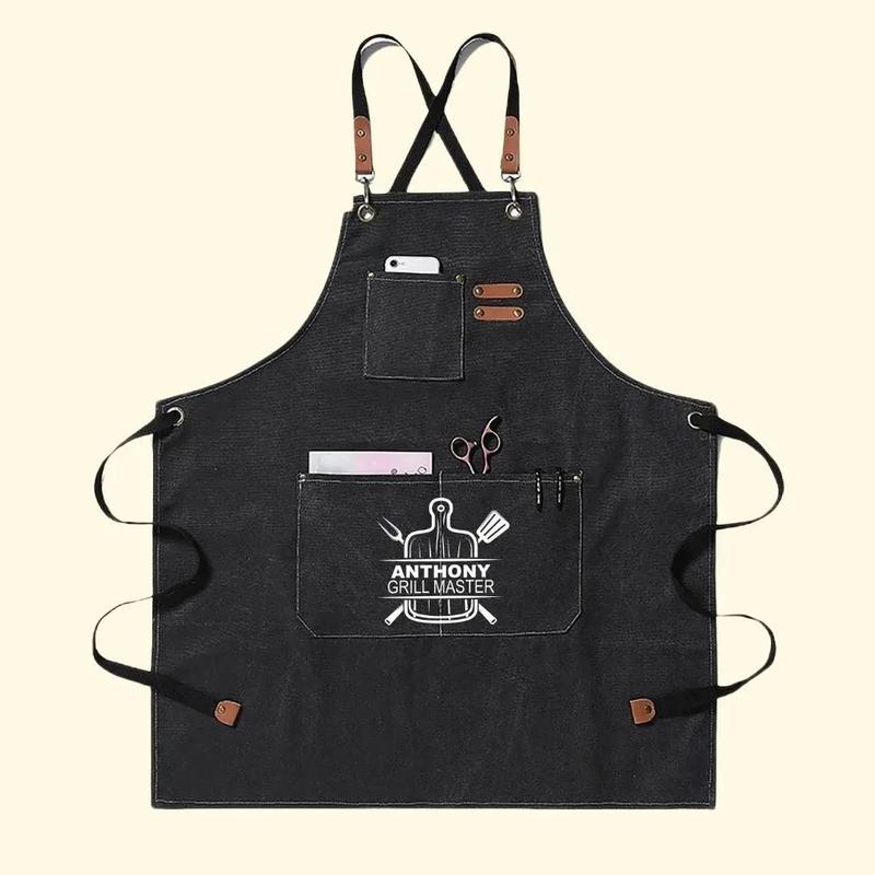 Personalized Name Grill Master Apron For Man, Gift For Him, Dad Gift, Gift For Husband, Friend Gift, Anniversary Gifts, Birthday Gifts, Custom Grill Apron, BBQ Apron, Chef Apron, Kitchen Apron, Adjustable Canvas Apron, Kitchen Accessory, Apron With Pocket