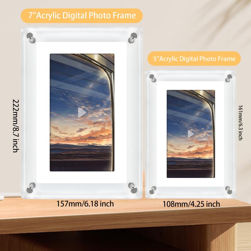 VEANXIN Acrylic 5 7 10 inch Digital Photo Frame, 2GB Memory, IPS Screen Supporting 1920 * 1080 Resolution for Home Decor, Gift, Valentine's Day