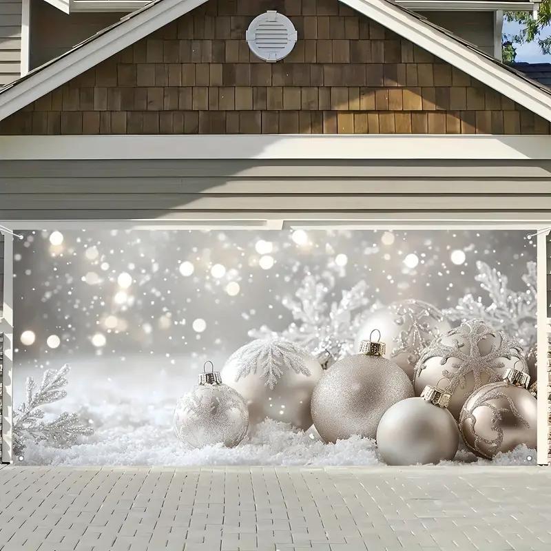 Christmas Themed Garage Door Cover,  Snowflake & Christmas Ball Pattern Garage Door Banner, Festive & Party Supplies for Home & Warehouse