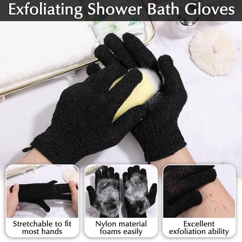 Exfoliating Back Scrubber Bath Gloves Set, Exfoliating Shower Towel with Shower Gloves for Body Scrub, Back Cleaner Wash Gloves to Remove Dead Skin (Black) Accessories