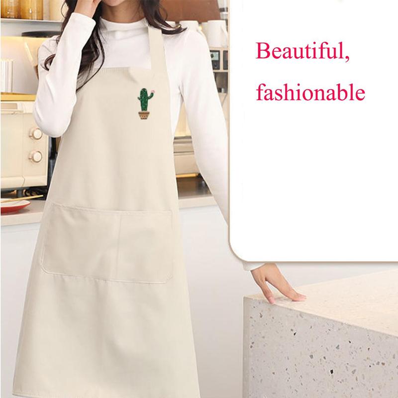 Cactus & Rainbow Pattern Apron, 2pcs Waterproof & Oil-proof Apron with Hand Pockets, Kitchen Cooking Apron for Men & Women