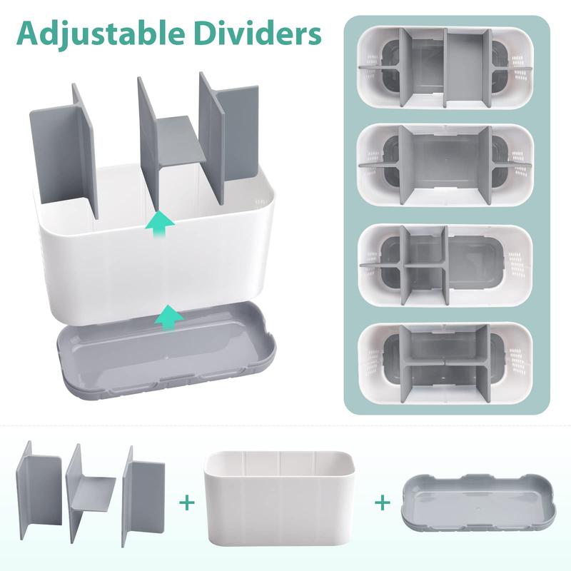 Toothbrush and Toothpaste Holder Drainage for Bathroom Countertop with Adjustable Dividers , Large Toothpaste Caddy Organizer Storage Rustic Decor Set Anti- slip for Shower,Family -  Gray