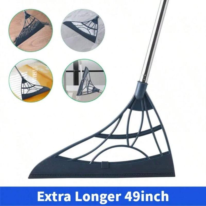 Longer Version Broom, Magic Broom, Lazy Broom, Stainless Handle, Silicone Head, Suitable For: Sweeping Hair, Sweeping Dust, Wiping Water, Cleaning Bathrooms, Kitchen Cleaning, Cleaning Toilets, 1Pc