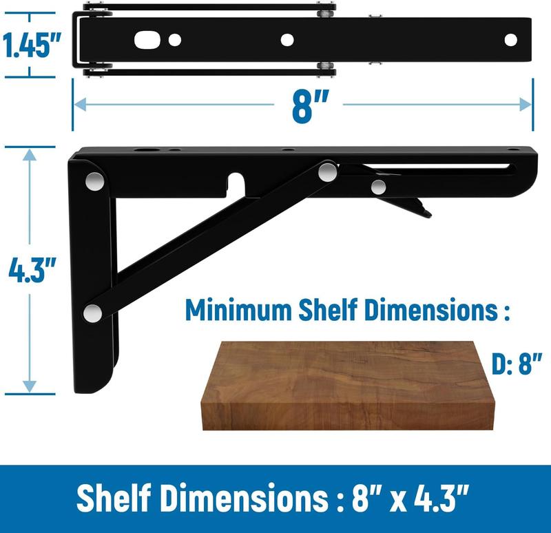 Folding Shelf Brackets, Heavy Duty Wall Mounted Shelf Brackets, 2-Pack, wall shelf, shelf, shelf brackets, folding shelf