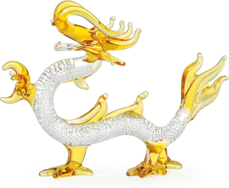 Crystal Dragon Statue Hand Blown Glass Dragon Figurines Chinese Dragon Decoration for Home Lucky Feng Shui Decor 5.9 Inch