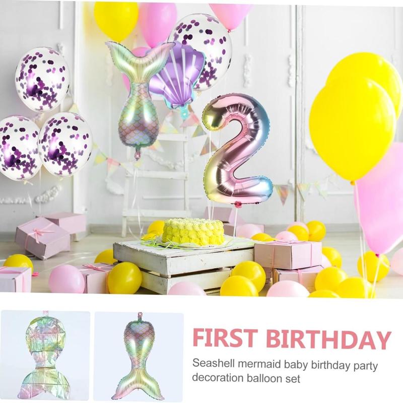 Mermaid Theme Balloon Set, 7pcs Creative Aluminum Balloons, Birthday Decoration Balloons, Birthday Accessories for Commemorating Baby