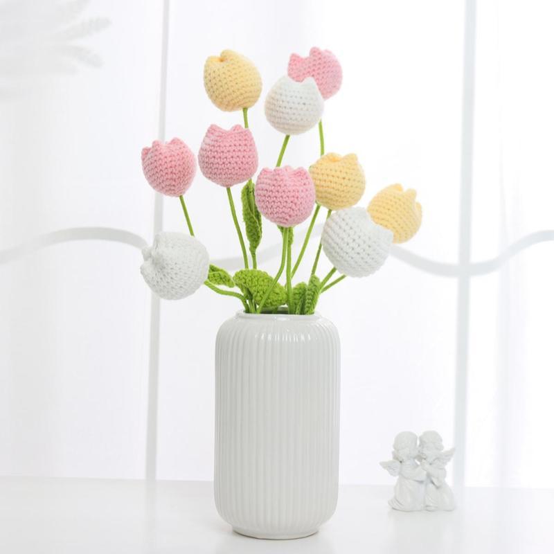 Room Decor Crochet Tulip without Vase, 10pcs set Artificial Flower, Summer Flowers Bouquet, Home Decor Supplies for Living Room Bedroom Dining Room Wedding Party, Fall Decor, Fall Decor