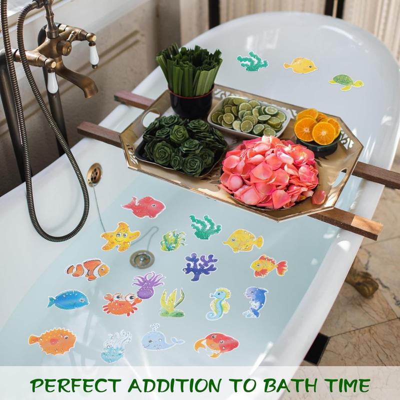 Bathtub Non-Slip Stickers for Shower - 20 PCS Large Anti-Slip Cute Sea Creature Stickers with Scraper for Kids Bath Tub and Slippery Shower Floor, Perfect Bathroom Decor