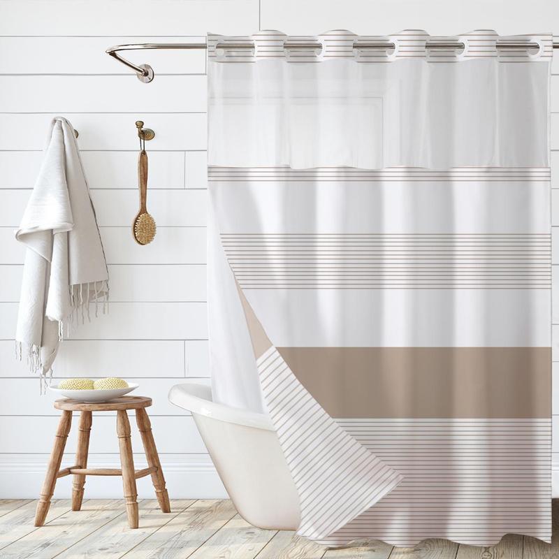 Striped Pattern Shower Curtain, Boho Style Bathroom Curtain with Large Loop, Bathroom Decor Supplies for Home Hotel