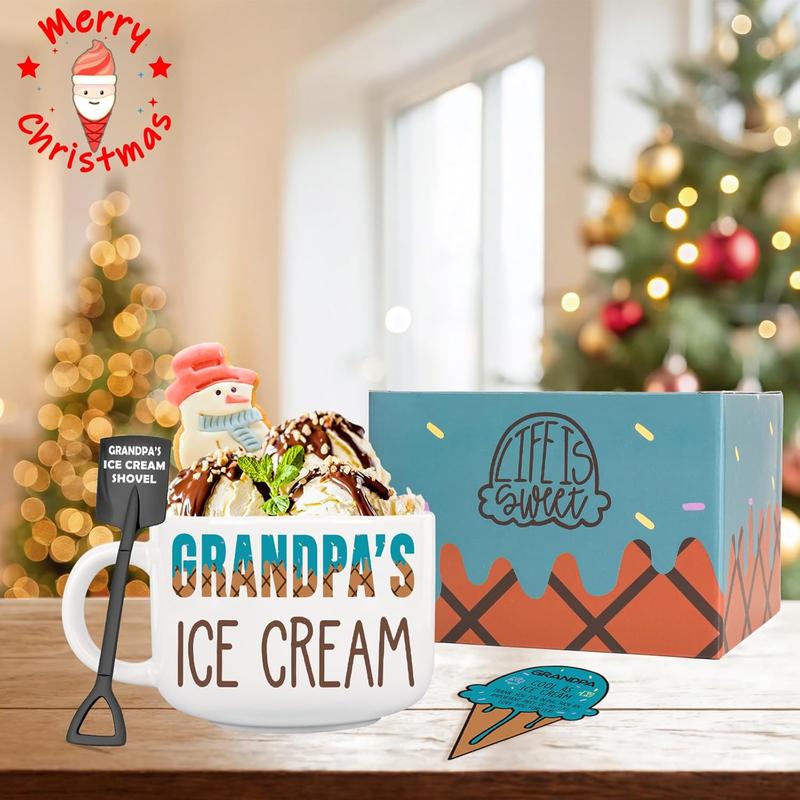 Grandpa Xmas Gifts from Grandkids, Grandfather Christmas Stocking Stuffer, Holidays Birthday Grandpa Gifts from Grandchildren, Novelty Grandpa Ceramic Bowl gift for Ice Cream Lover