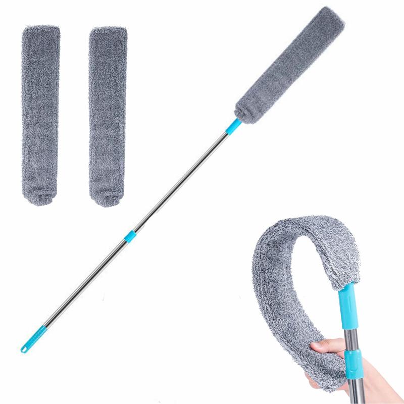 Retractable Gray Crevice Duster  Duster Brush with Extension Wand (36 to 52 inches) Multifunctional Crevice Cleaning Duster Retractable Microfiber