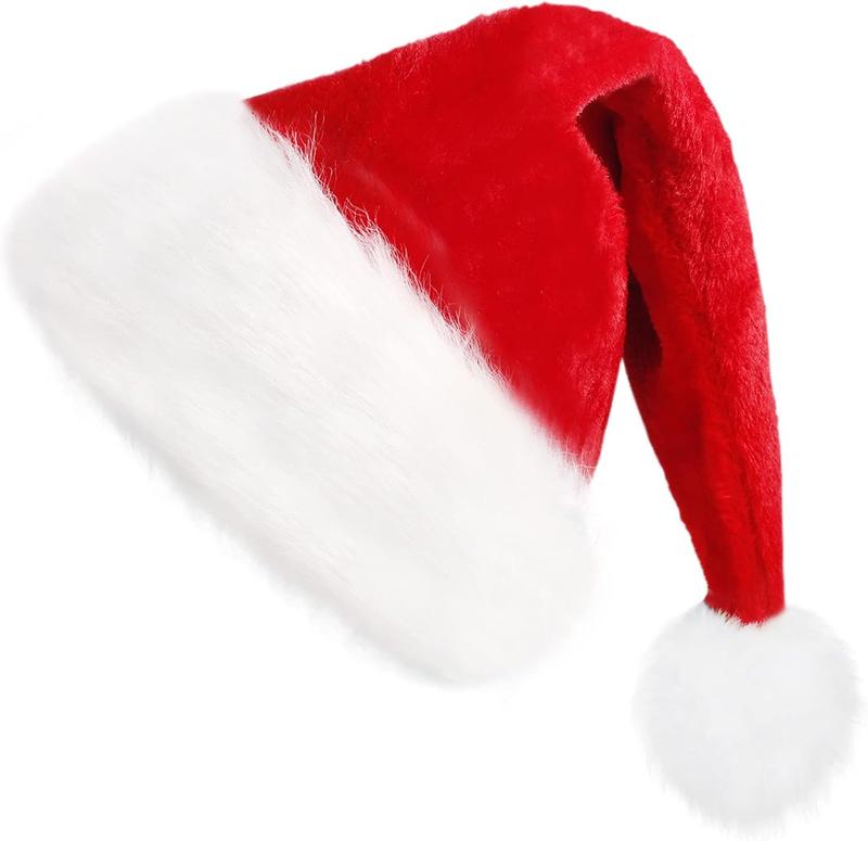 Adult Santa Hat Christmas Hat, Xmas Holiday Hat for Adults, Unisex , Double Layer Inner Soft Classic  Christmas and  Year Holiday Party Supplies