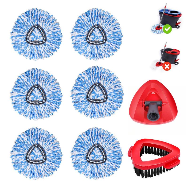 Mop Replacement Heads 6 Pcs & 1 Scrub Brush & 1 Base Combo,Spin Mop Replacement Head for Ocedar RinseClean 2-Tank System,Easy Cleaning,Microfiber,Machine Washable for Bathroom,Kitchen,Tub and Tile， mopheads