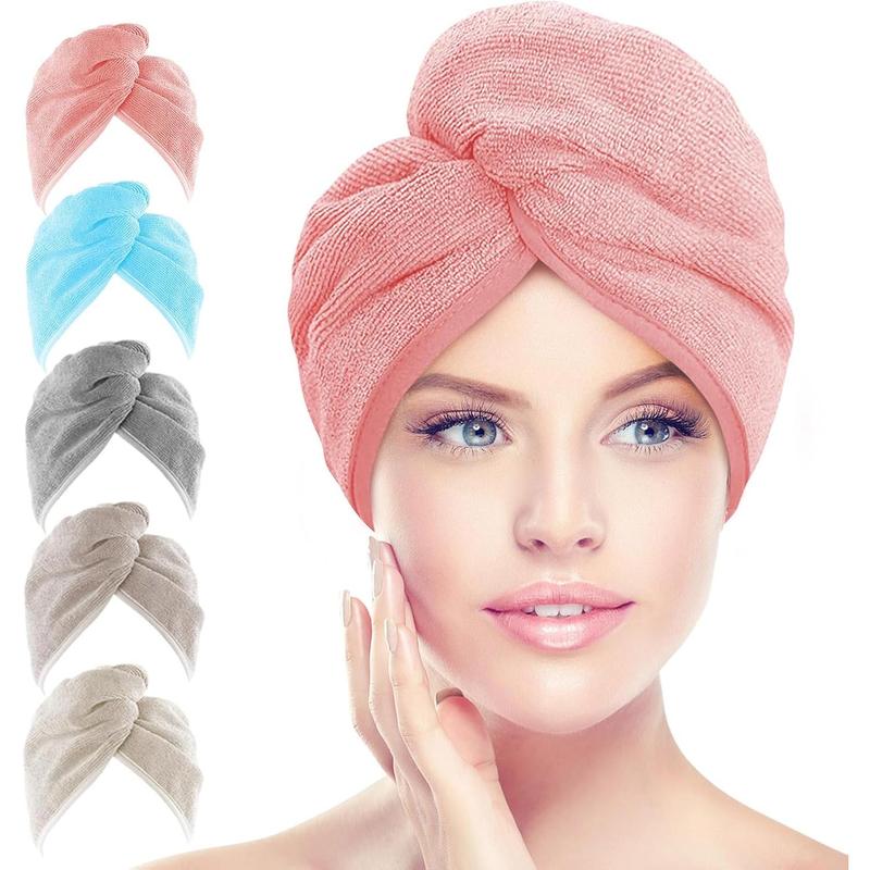 Microfiber Hair Towel Wrap, 5 Pack Hair Turbans, Super Absorbent Quick Dry Hair Towel Wrap for All Hair Types Anti Frizz, Hair Accessories for Women, 26