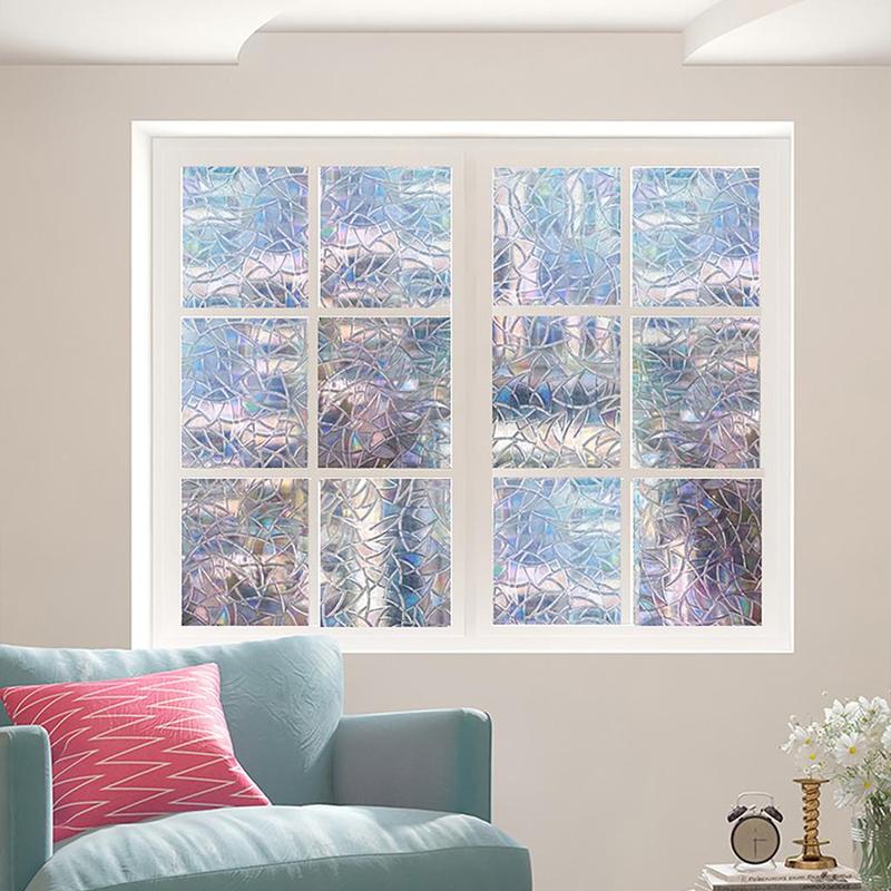 Window Privacy Film, Colorful Geometric Pattern Window Stickers, UV Blocking Window Film for Home Decor