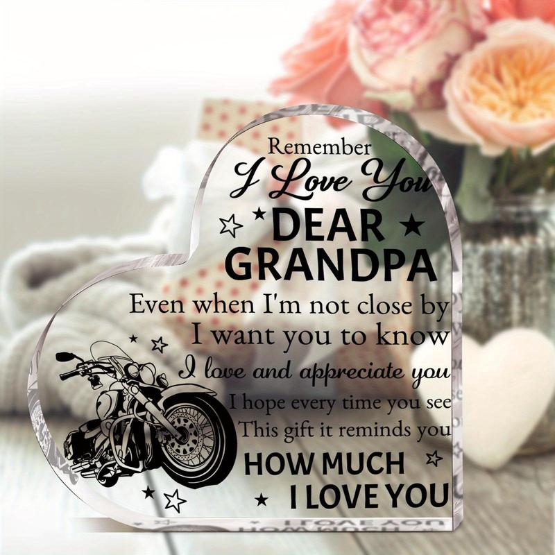 Acrylic Heart Shaped Plaque, 1 Count Motorcycle Pattern Desktop Ornament, Transparent Heart Shaped Plaque, Desk Decorations, Holiday Gift for Grandpa