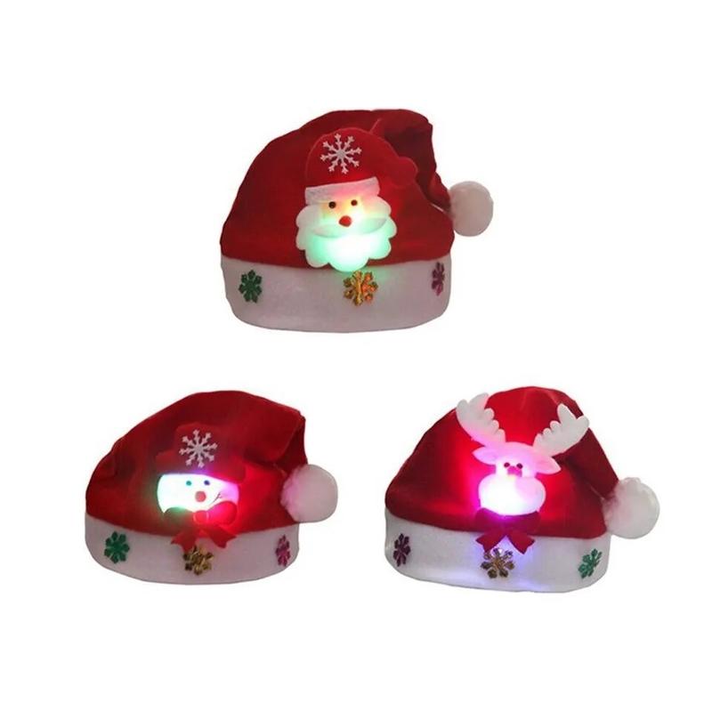 Christmas LED Hat New Year Cute Kids Adults Cap Navidad Children Girl Hat New Year Costume Santa Claus Xmas Winter Gift Decor Accessories Masks Accessory Decoration Ornaments