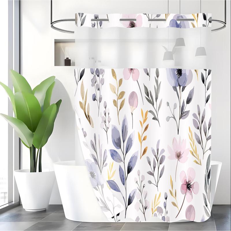 Floral Print Shower Curtain, 1 Count Waterproof Shower Curtain with Hooks, Bathroom Curtain, Bathroom Supplies for Home Use