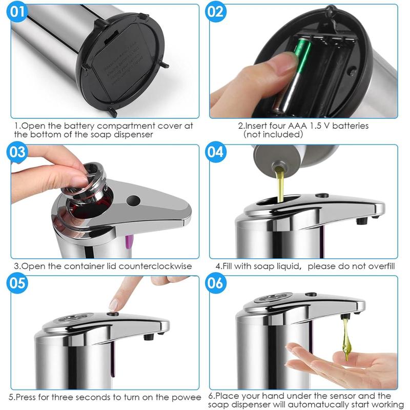 Automatic Soap Dispenser, 9.5oz Touchless Dish Soap Dispenser with Waterproof Base, 3 Adjustable Soap Volume Hand Soap Dispenser, Sensor Soap Pump Liquid Dispenser for Kitchen Bathroom Office Lavatory