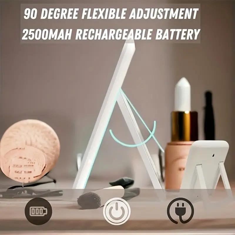 Lighted Vanity Mirror, Makeup Mirror with Light, Dimmable Touch Screen, Portable Travel Mirror with U-Shaped Bracket, Cosmetic Mirror with Lights for Makeup Desk ＆ Dressing Room Decor