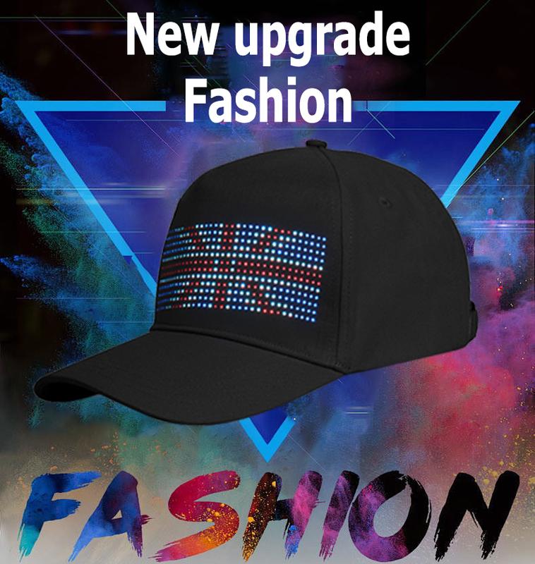 LED Display Hat Programmable Pattern Gif Baseball Cap for Men and Women Halloween Party Club Logo Help Street Parade Sun Protection Gift Mask (Black)