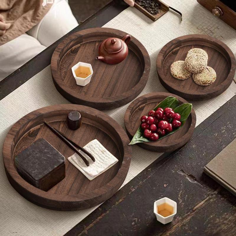 Wooden Candle Holder Tray, 1 Count Round Serving Tray, Multifunctional Storage Tray for Home Kitchen Living Room Dining Room