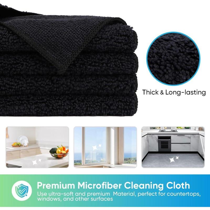 Microfiber Cleaning Cloth Black, 12 Pack Premium Microfiber Towels for Cars, Lint Free, Scratch-Free, Highly Absorbent, Reusable Cleaning Rags for Car, Household, Kitchen, 11.5