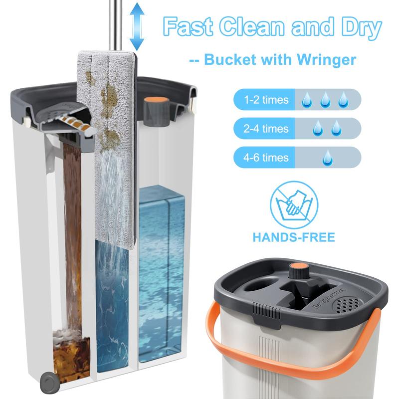 Black Friday, Jelymark Flat Mop and Bucket with Wringer Set, Separates Dirty&Clean Water, Wet&Dry Use, Hands Free Squeeze Mops, 4 Microfiber Mop Pads