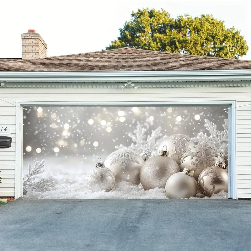 Christmas Themed Garage Door Cover,  Snowflake & Christmas Ball Pattern Garage Door Banner, Festive & Party Supplies for Home & Warehouse