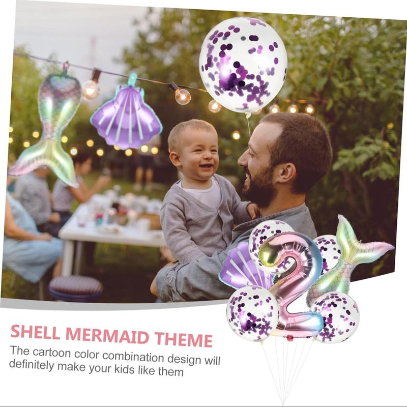 Mermaid Theme Balloon Set, 7pcs Creative Aluminum Balloons, Birthday Decoration Balloons, Birthday Accessories for Commemorating Baby