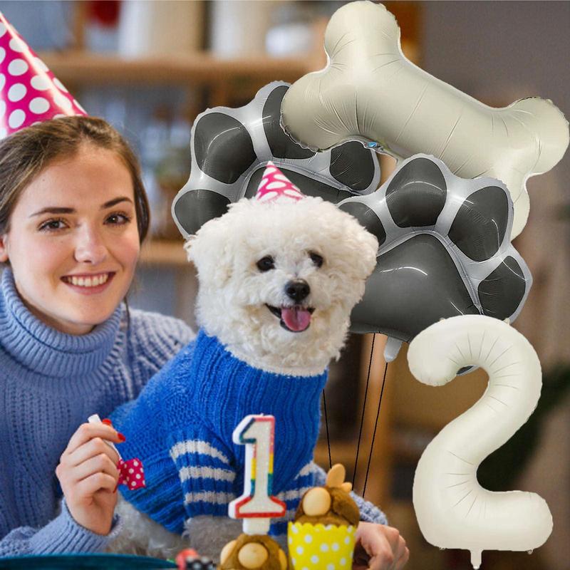 Dog Paw & Bone & Number Design Balloon Set, 4 Counts set Pet 1-9 Years Old Birthday Party Balloon, Pet Birthday Party Decoration Supplies