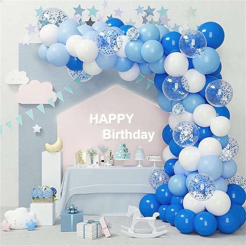 Blue and White Balloons Royal Blue Balloons 12inch 50packs, Blue Confetti Balloon Blue and White Balloon Arch Kit Light Blue Ballons for Birthday Decorations Wedding Party