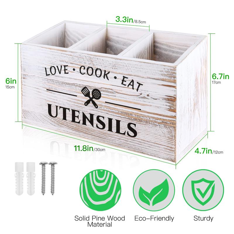 Kitchen Utensil Storage Box, Wooden Kitchen Utensil Holder, Desktop Cutlery Storage Box, Home Organizer for Kitchen, Bedroom, Desk