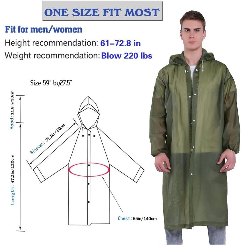 Rain Coat 2 Pcs Reusable Rain Ponchos for Adults Men clear Lightweight rain coats for women with Hood and Drawstring