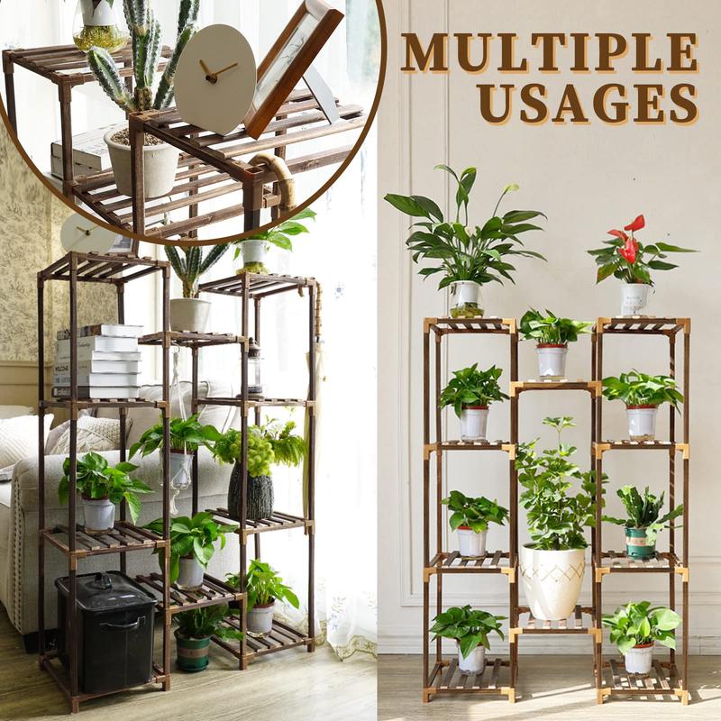 Plant Stand Indoor Outdoor, Tall Plant Shelf for Multiple Plants, 10 tiers 11 Pot Large Plant Rack Wood Plant Holder Plant Shelves for Room Corner Balcony Garden Patio