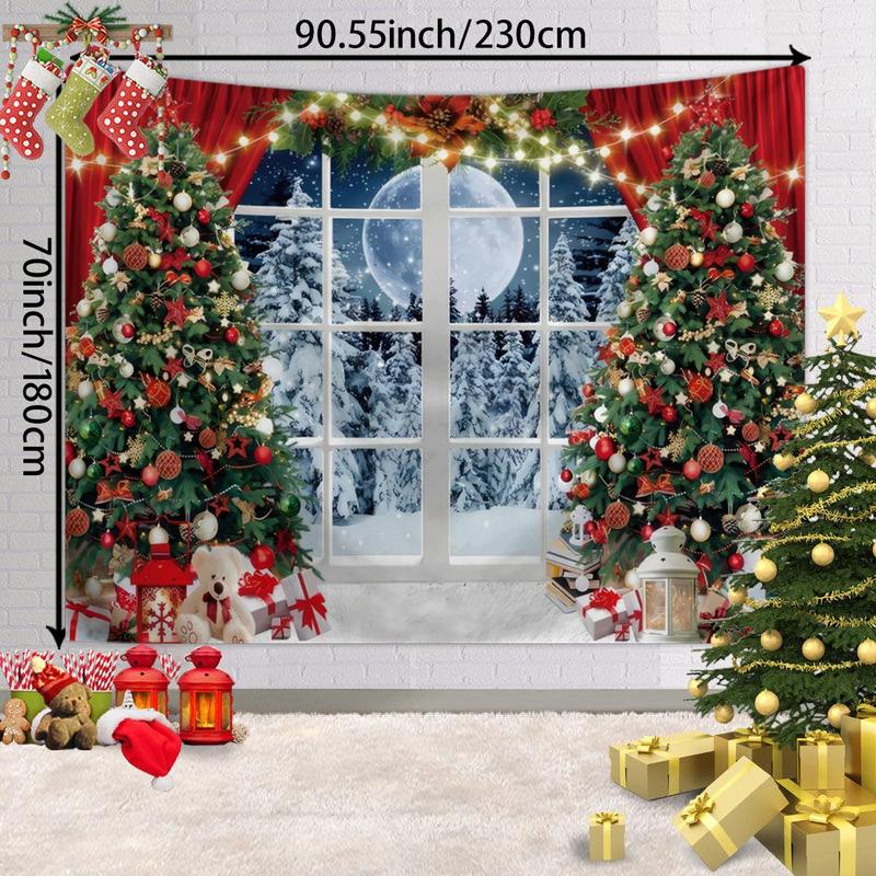 Christmas Themed Tapestry, 1 Count 3D Effect Window Design Photography Background Cloth, Party Decoration Background Banner for Festival School Office