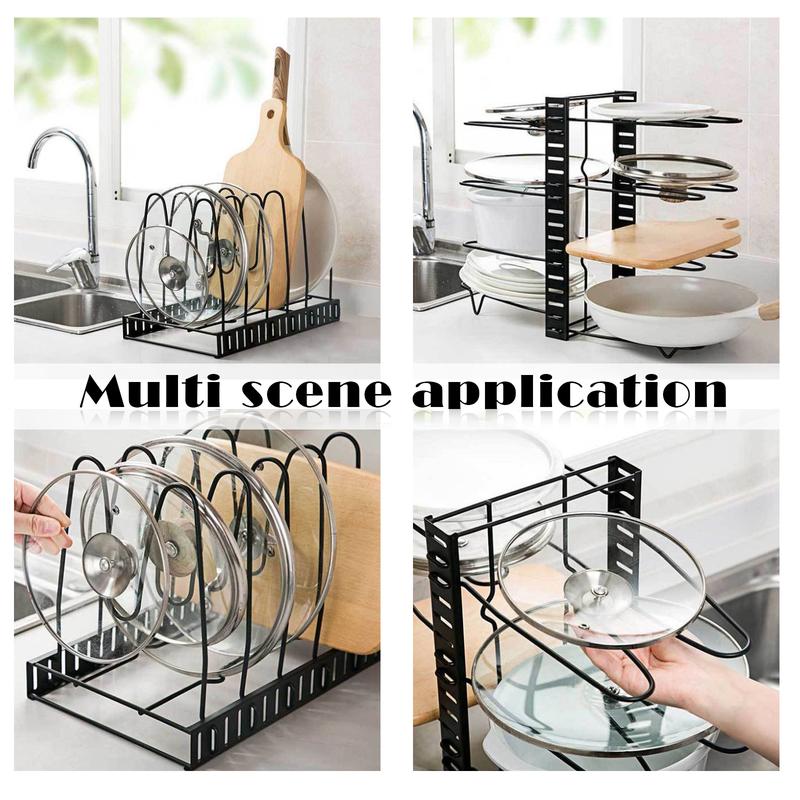 Pot Rack Organizers, 8 Tiers Pots and Pans Organizer for Kitchen Organization & Storage, Adjustable Pot Lid Holders & Pan Rack for Kitchen, Lid Organizer for Pots and Pans With 3 DIY Methods