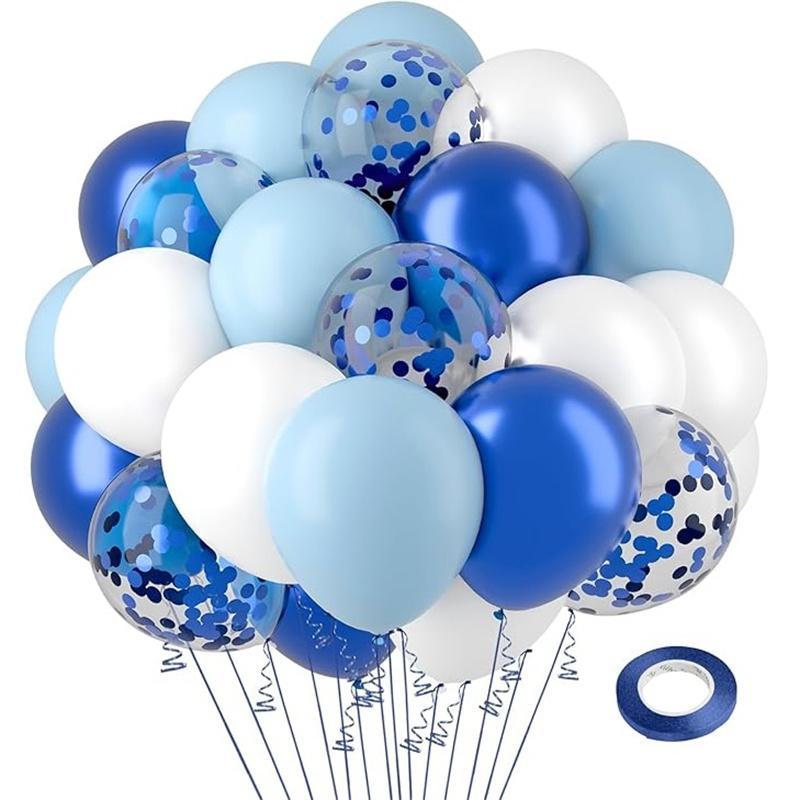 Blue and White Balloons Royal Blue Balloons 12inch 50packs, Blue Confetti Balloon Blue and White Balloon Arch Kit Light Blue Ballons for Birthday Decorations Wedding Party