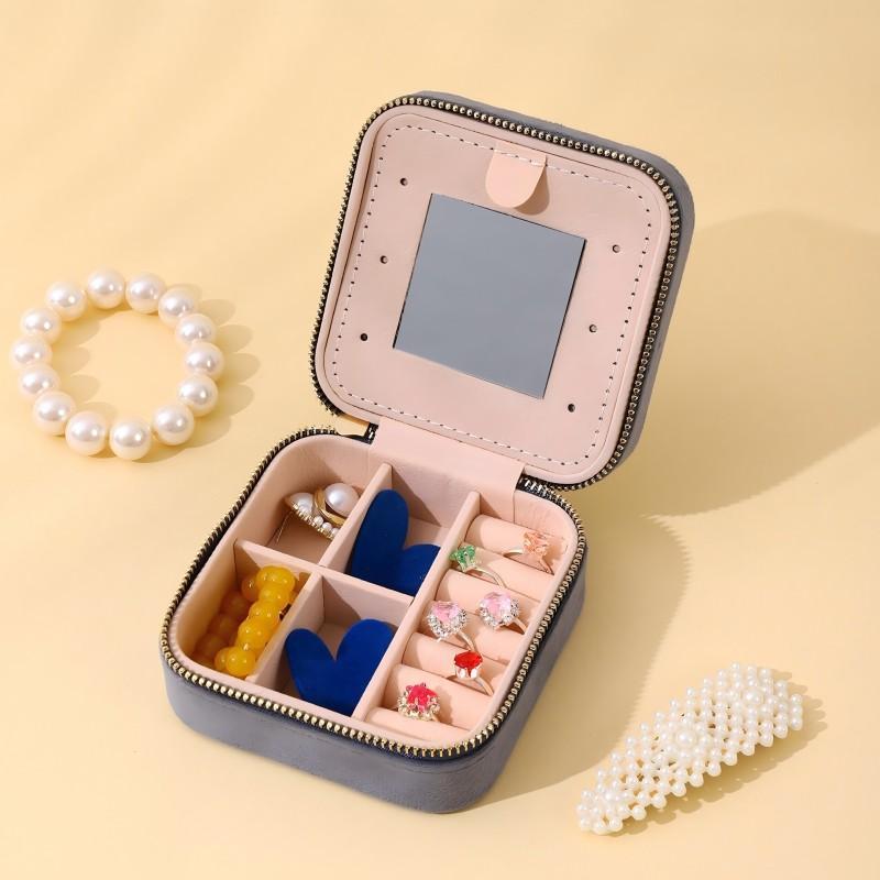 Portable Jewelry Storage Box, 1 Count Mini Jewelry Organizer with Mirror, Jewelry Storage Box for Ring, Earrings, Necklace, Bracelet