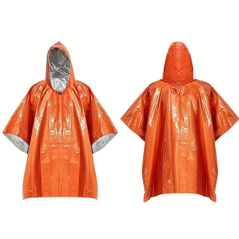 Reusable Heavy Duty Emergency Rain Poncho with Hood, Waterproof Thermal Blanket for Camping, Survival, and Emergency Kits