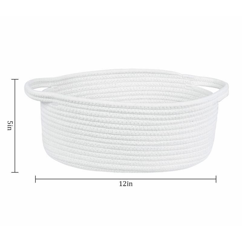 White Cute Small Woven Basket with Handles! 12x8x5, for Cat & Dog Toys, Empty Decorative Storage