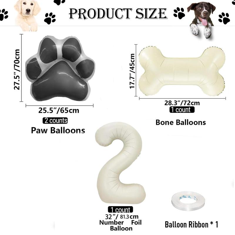 Dog Paw & Bone & Number Design Balloon Set, 4 Counts set Pet 1-9 Years Old Birthday Party Balloon, Pet Birthday Party Decoration Supplies